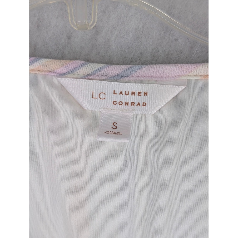 Lauren Conrad Small Pastel Striped Ruffle Faux Wrap Dress Sleeveless Mini V-Neck - Picture 5 of 9